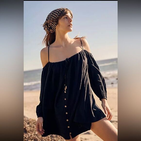 FREE PEOPLE Stealin’ Hearts Tunic Dress XL BLACK NWT - Picture 3 of 5